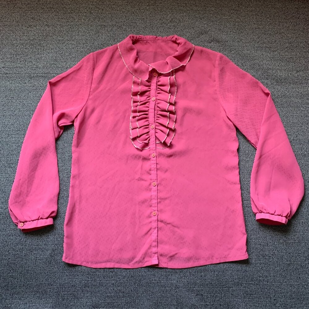 Pink Ruffle Sheer Vintage Blouse - Picture 9 of 16